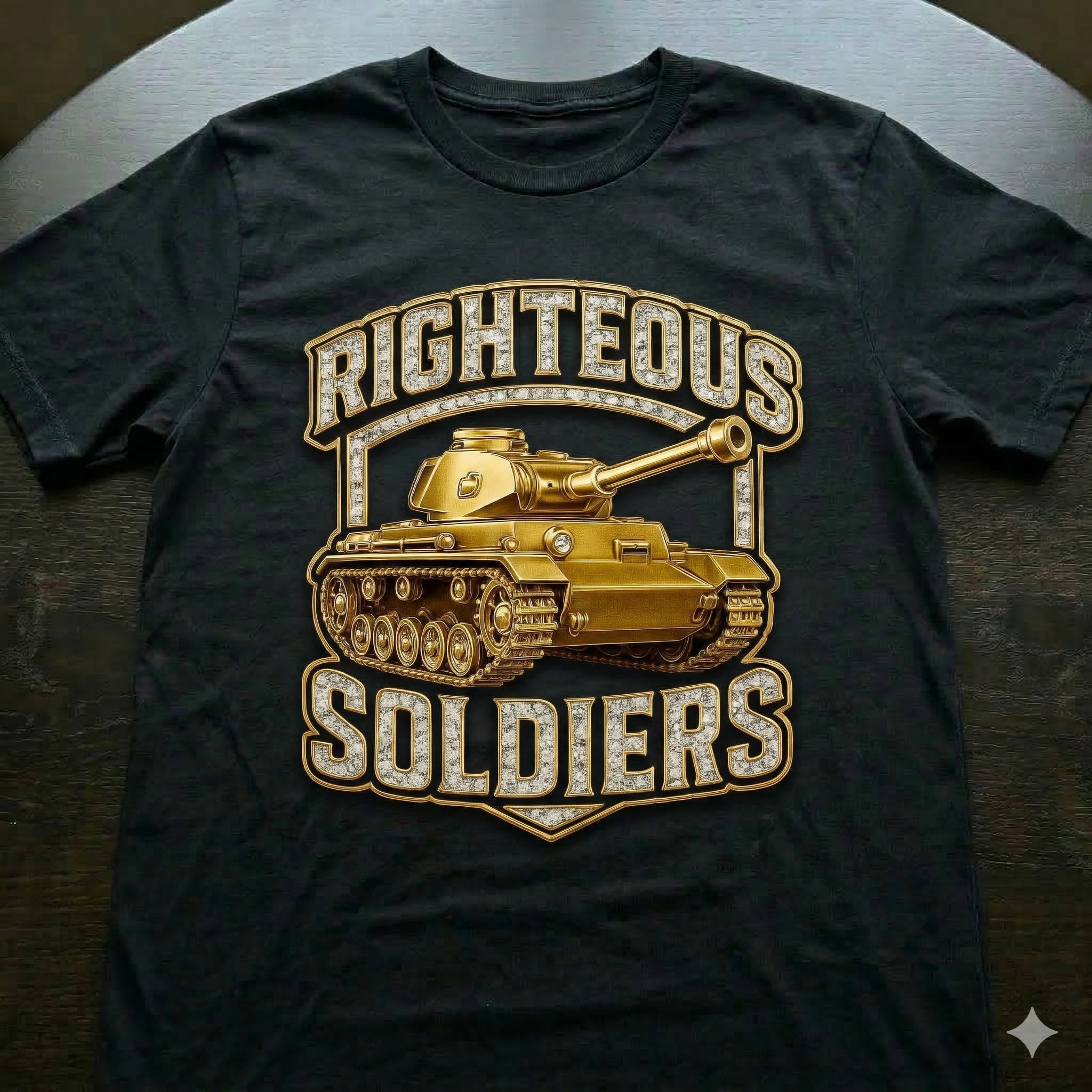 BLACK T SHIRT GOLD RIGHTEOUS SOLDIERS